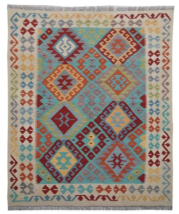 Sheep Quality Wool Hand woven  194x150 cm Afghan kilim Carpet Rug 6'3x4'9 ft