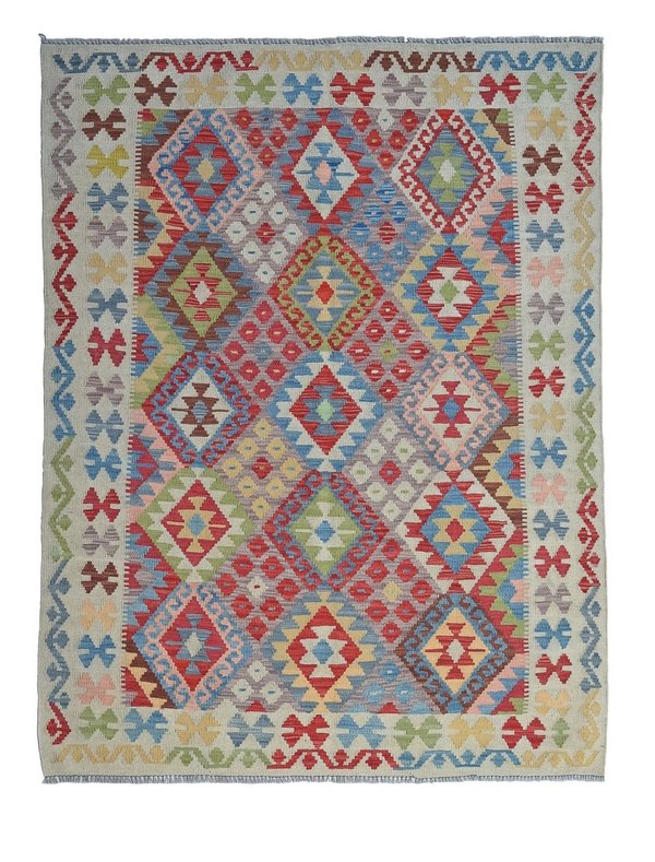 colorfull Quality Wool Hand woven 196x151cm Afghan kilim Carpet Rug 6'4x4'9