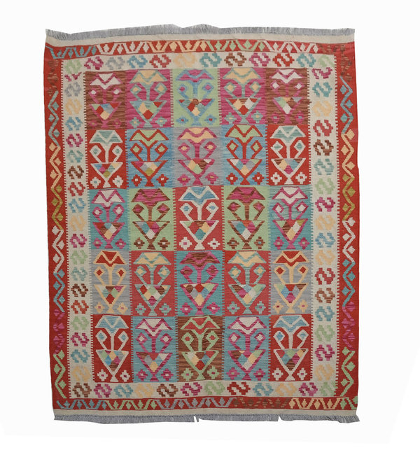 Sheep Quality Wool Hand woven 196x156 cm Afghan kilim Carpet Kilim Rug 6'4x5'1ft