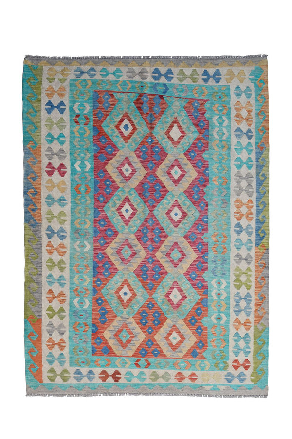 Sheep Quality Wool Hand woven 243x178 cm Afghan kilim Carpet Kelim Rug 7'9x5'8