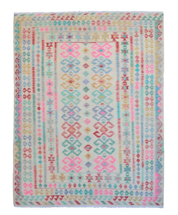 Sheep Quality Wool Hand woven 239x188 cm Afghan kilim Carpet Kilim Rug 7'8x6'1ft