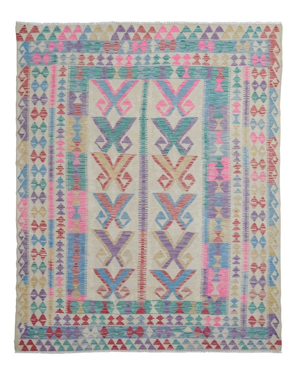 exclusive Sheep Wool Hand woven 238x187 cm Afghan kilim Carpet Rug 7'8x6'1