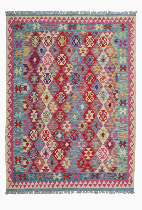 exclusive Sheep Wool Hand woven 239x176 cm Afghan kilim Carpet Rug 7'8x5'7