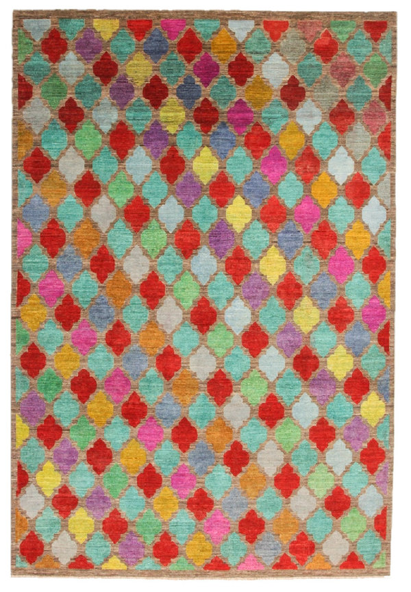 Hand knotted 9'5x6'4 Modern  Art Deco Wool Rug Gabbeh Carpet 291x196 cm
