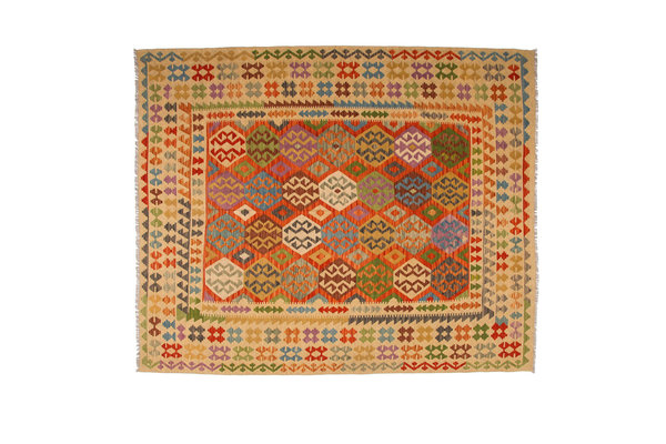 Handwoven Afghan Kilim Rug 290x242 cm Multi color Wool Kelim 9'5x7'9