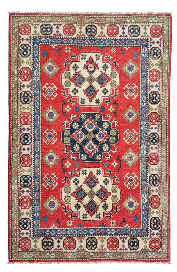Hand knotted  6'1x4'1 wool kazak area rug 186x127 cm  Oriental carpet