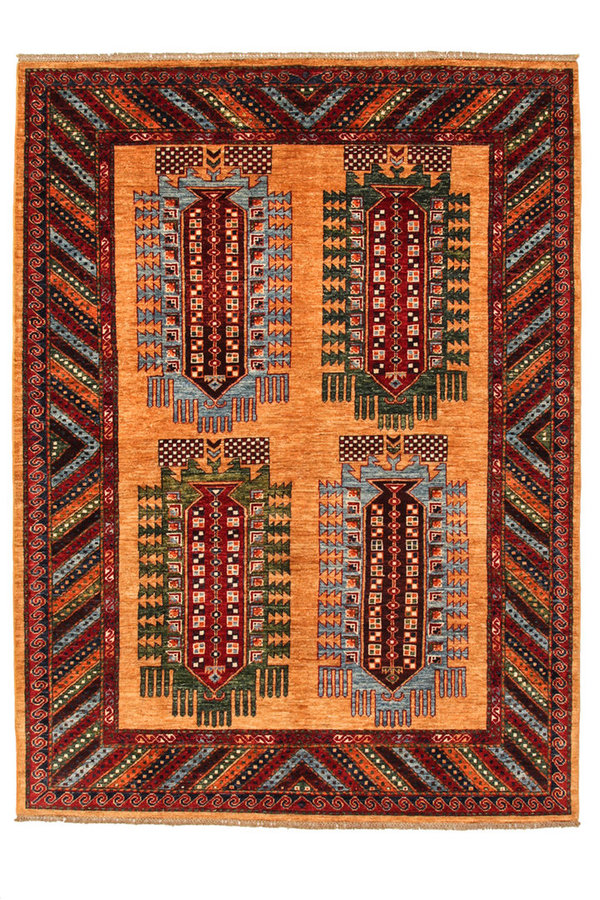 Hand knotted 8'1x5'9 super fine oriental kazak rug 248x182 cm  Abstract Carpet