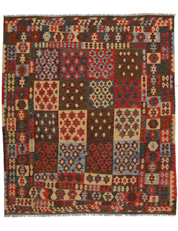 9'6x8'2ft Handwoven Area rug Kilim 293x251cm Tribal 100% multicolored wool
