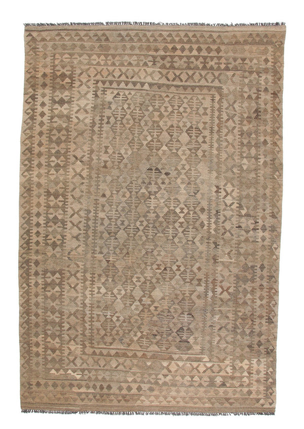10'03x6'62 Sheep Wool Handwoven Natural Gray color Afghan kilim Area Rug Carpet