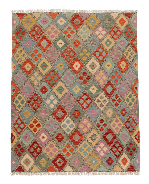 6'52x5'11 Sheep Wool Hand knotted Multicolor Traditional Afghan kilim Area Rug