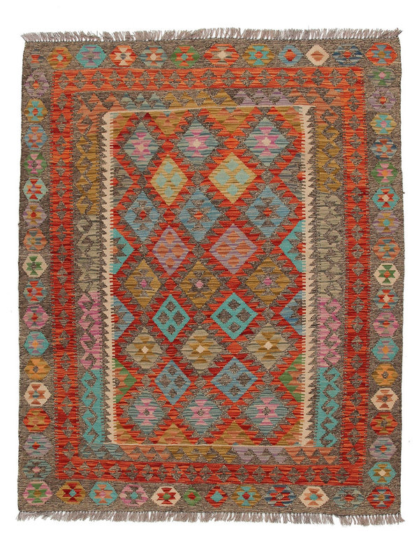 6'33x5'08 Sheep Wool Handwoven Multicolor Oriental Afghan kilim Area Rug Carpet