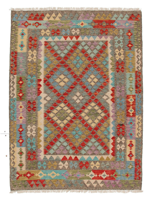 6'66x5'01 Sheep Wool Hand knotted Multicolor Oriental Afghan kilim Area Rug