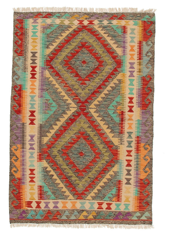 5'05x3'47 Sheep Wool Handwoven Multicolor Traditional Afghan kilim Area Rug