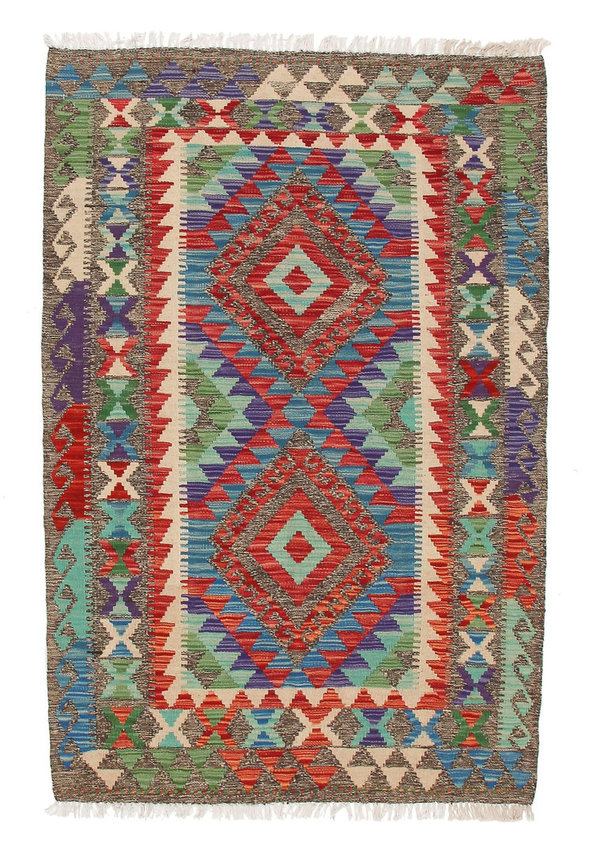 4'88x3'28 Sheep Wool Handwoven Multicolor Geometric Afghan kilim Area Rug Carpet
