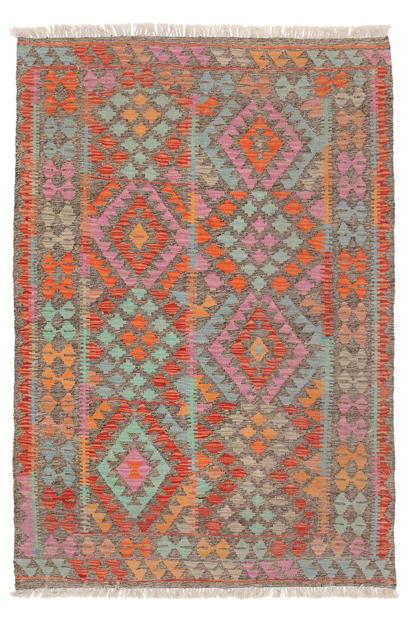5'67x3'93 Sheep Wool Handwoven Multicolor Geometric Afghan kilim Area Rug Carpet