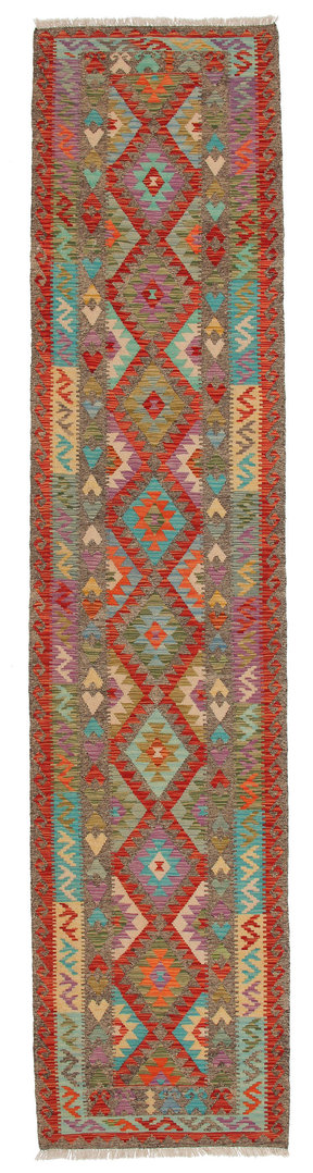 12'69x2'82 Wool Handwoven carpetTraditional Afghan kilim Hallway runner