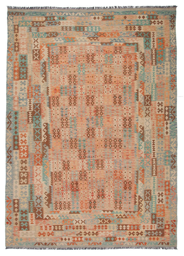11'61x8'00 Sheep Wool Handwoven Multicolor Geometric Afghan kilim Area Rug
