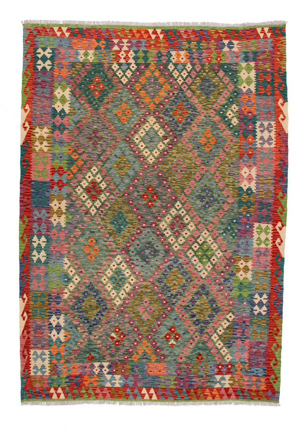9'54x6'72 Sheep Wool Handwoven Multicolor Traditional Afghan kilim Area Rug