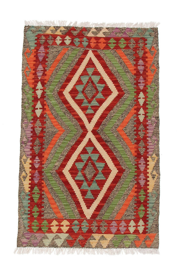 4'06x2'55 Sheep Wool Handwoven Multicolor Geometric Afghan kilim Area Rug Carpet