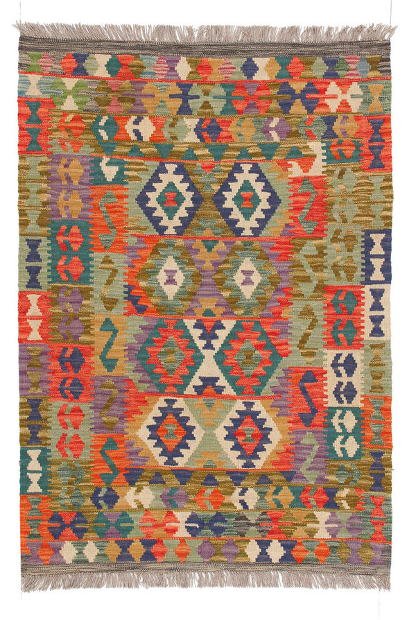 5'01x3'44 Sheep Wool Handwoven Multicolor Geometric Afghan kilim Area Rug Carpet