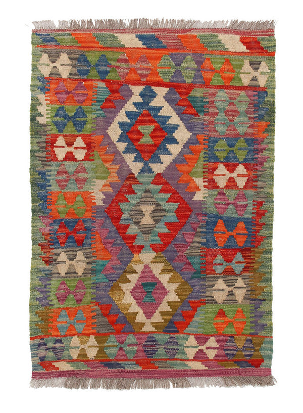 3'93x2'69 Sheep Wool Handwoven Multicolor Traditional Afghan kilim Area Rug