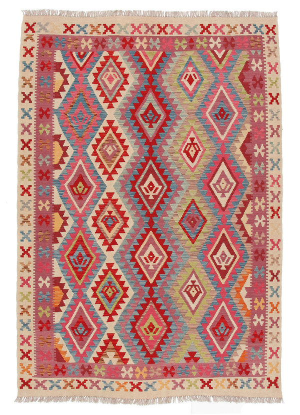 8'20x5'57 Sheep Wool Handwoven Multicolor Geometric Afghan kilim Area Rug Carpet