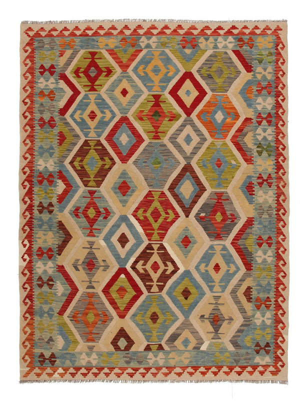 8'00x5'93 Sheep Wool Handwoven Multicolor Oriental Afghan kilim Area Rug Carpet