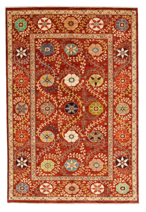 Hand knotted 9'11x6'6 Suzani  Wool Rug 301x199 cm  Oriental Carpet