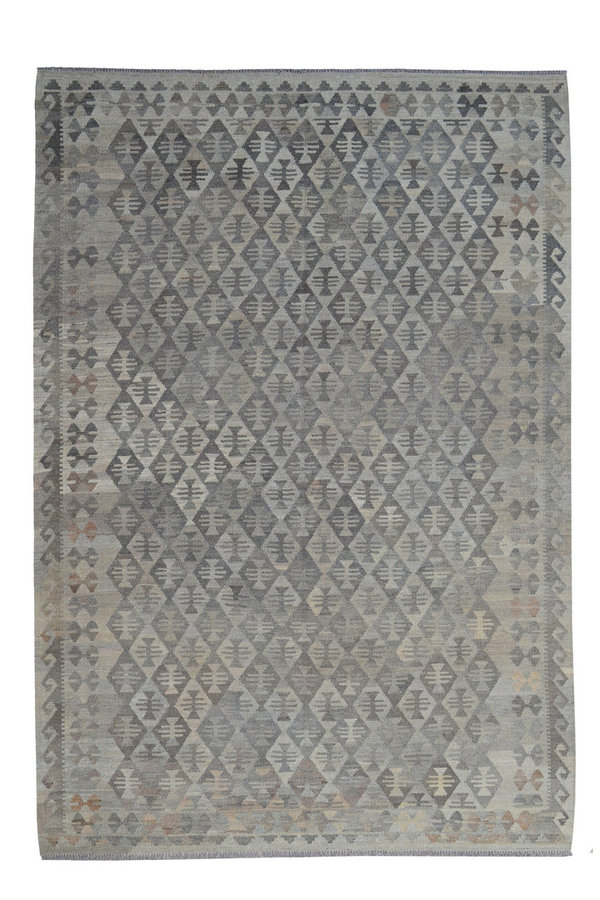 9'97x6'76 Sheep Wool Handwoven Natural Gray color Afghan kilim Area Rug Carpet