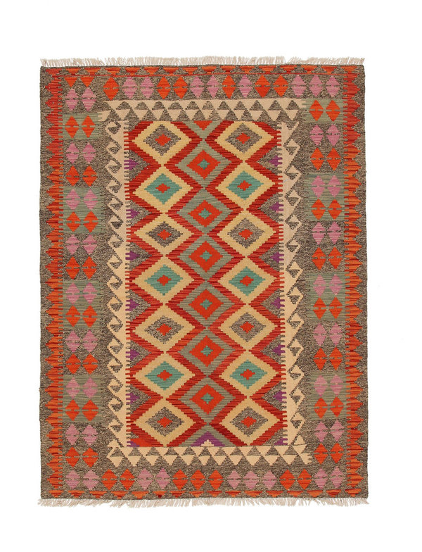 6'40x4'76 Sheep Wool Handwoven Multicolor Traditional Afghan kilim Area Rug