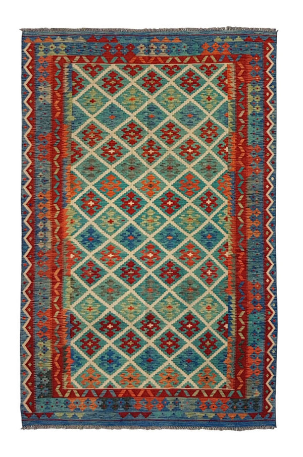 7'87x5'64 Sheep Wool Handwoven Multicolor Traditional Afghan kilim Area Rug