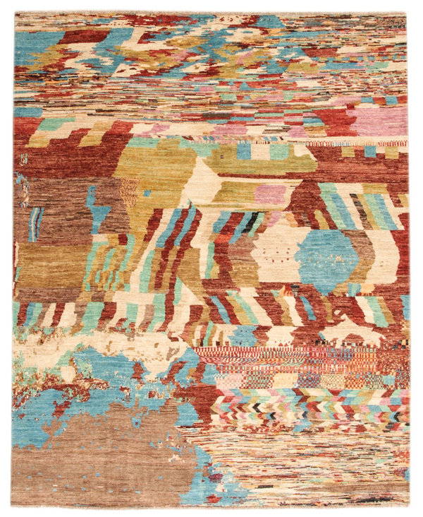 Hand knotted 8'0x6'5 Modern Art Multicolor Sheep Wool 244x199 cm Area Rug Carpet
