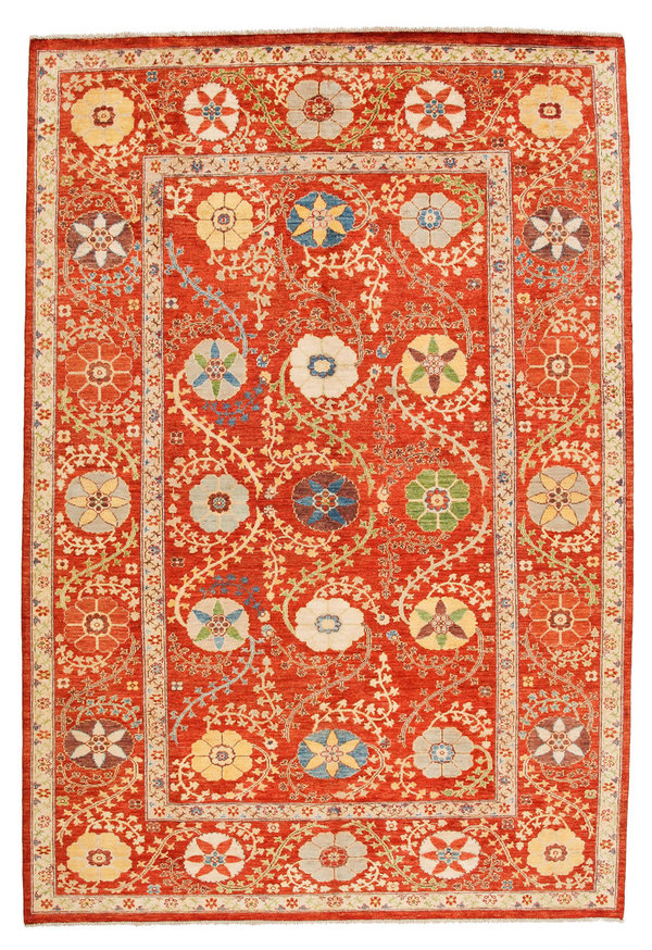 Hand knotted 9'10 x 6'7 Suzani  Wool Rug 301x201 cm  Oriental Carpet