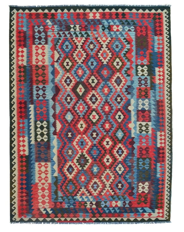 11'48x8'01 Sheep Wool Handwoven Multicolor Traditional Afghan kilim Area Rug