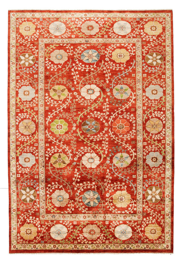 Hand knotted 10 x 6'6 Suzani  Wool Rug 306x200 cm  Oriental Carpet